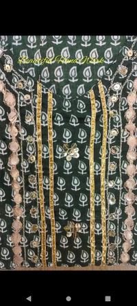 BRISA Cotton Malmal Green Handwork Kurti Pant Dupatta - M to XXL