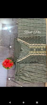 BRISA Cotton Malmal Green Handwork Kurti Pant Dupatta - M to XXL