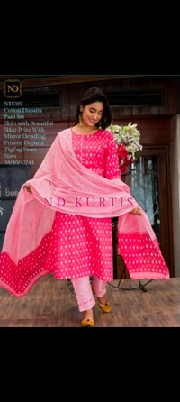 BRISA Beautiful Cotton Kurti Pant Dupatta Set - 38 40 42 44