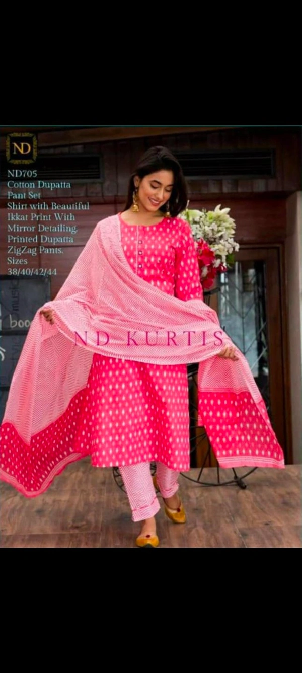 BRISA Beautiful Cotton Kurti Pant Dupatta Set - 38 40 42 44