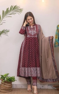 BRISA Rayon High Slit Kurti Pant And Dupatta Set - M 38 L 40 XL 42 XXL 44