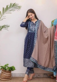 BRISA Rayon High Slit Kurti Pant And Dupatta Set - M 38 L 40 XL 42 XXL 44