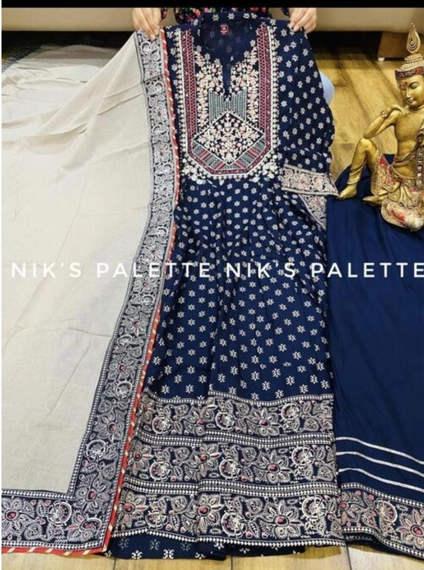 BRISA Rayon High Slit Kurti Pant And Dupatta Set - M 38 L 40 XL 42 XXL 44