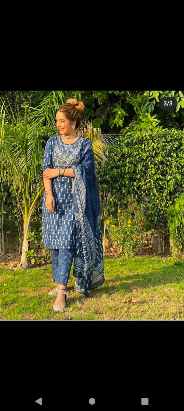 BRISA Womens Cotton Embroidered Printed Kurti Pant Dupatta Set - M 38 L 40 XL 42 XXL 44