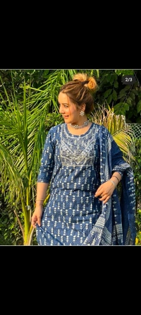 BRISA Womens Cotton Embroidered Printed Kurti Pant Dupatta Set - M 38 L 40 XL 42 XXL 44