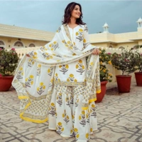 BRISA Women's Printed Cotton Kurti Pant And Dupatta Set - M to XXL (38 - 44)