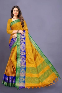 BRISA Women's Heavy Kashmira Cotton Silk Sarees