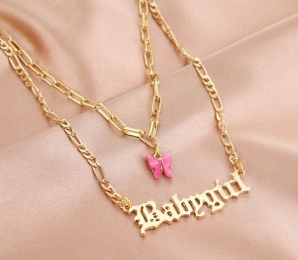Butterfly Babygirl Necklace  - Adjustable, pink