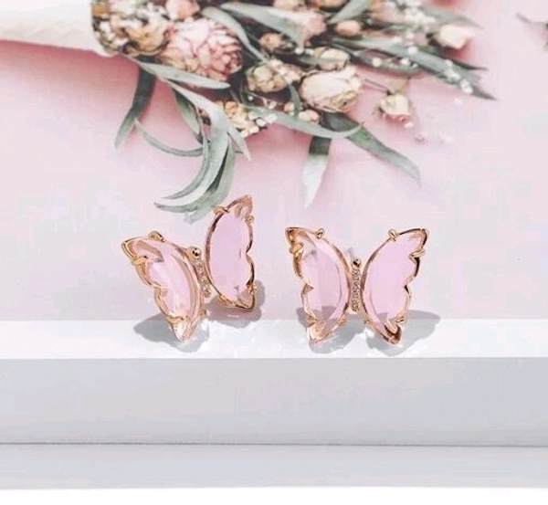 Crystal Butterfly Earring - Pink 
