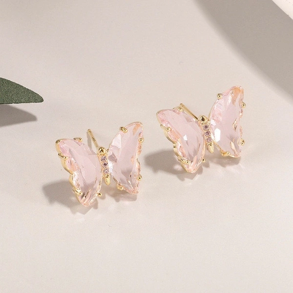 Crystal Butterfly Earring - Pink 