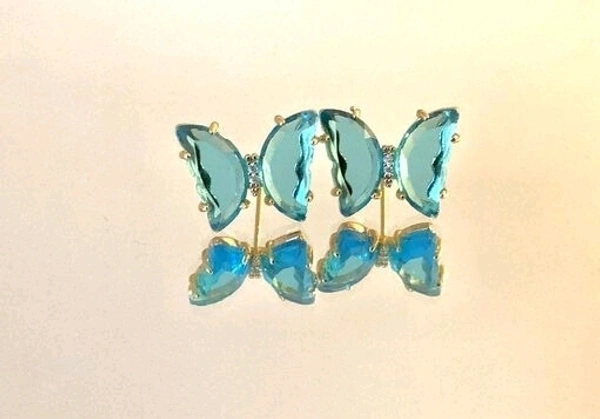 Crystal Butterfly Earring - Non Adjustable, Aqua Blue