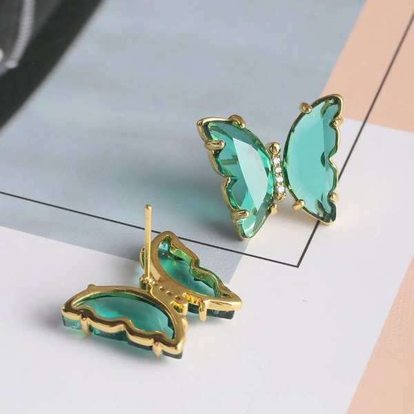 Crystal Butterfly Earring - Non Adjustable, Aqua Blue