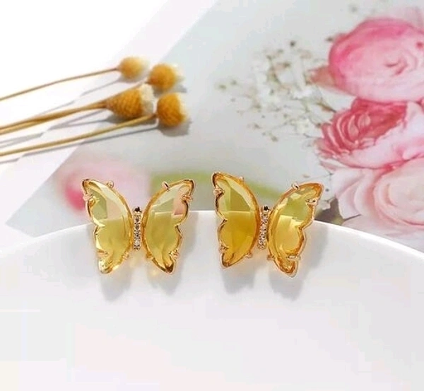 Crystal Butterfly Earring - Non Adjustable, Yellow