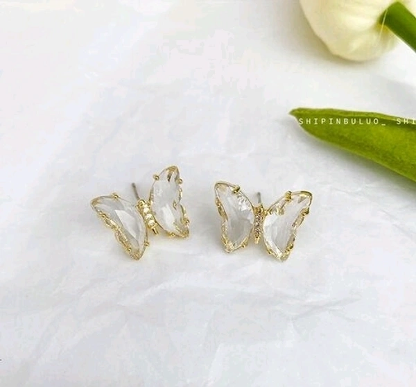 Crystal Butterfly Earring - Non Adjustable, White
