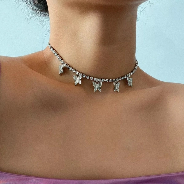 Butterfly tennis choker  - Adjustable, Silver 