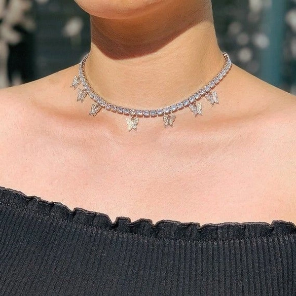 Butterfly tennis choker  - Adjustable, Silver 