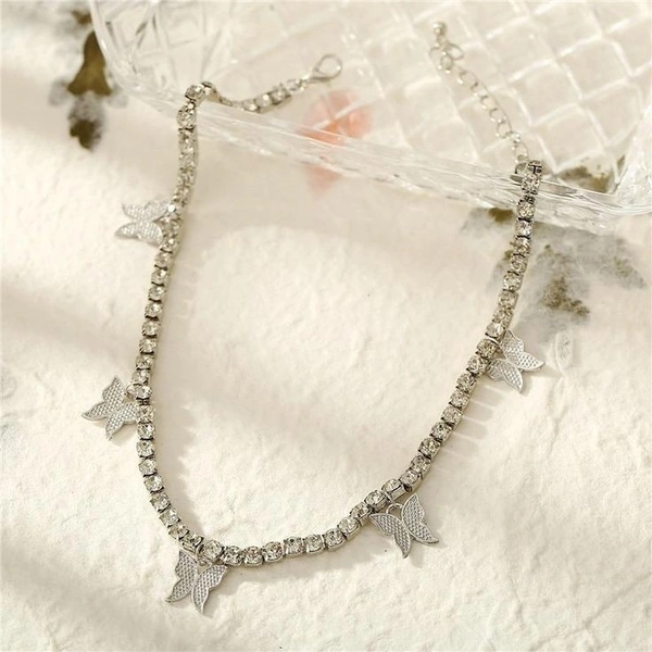 Butterfly tennis choker  - Adjustable, Silver 