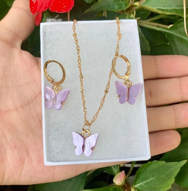 Butterfly Necklace Earring set  - Lilac 