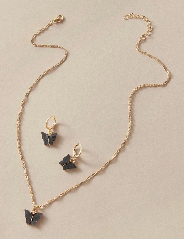 Butterfly Necklace Earring set  - Lilac 