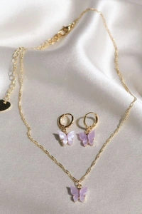 Butterfly Necklace Earring set  - Lilac 