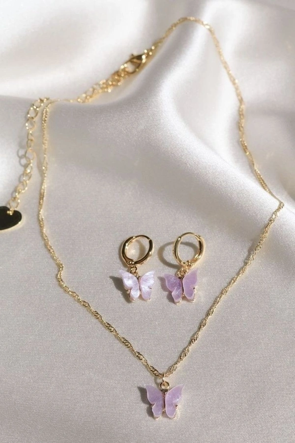 Butterfly Necklace Earring set  - Lilac 