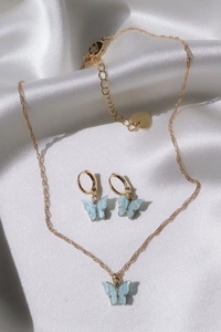 Butterfly Necklace Earring set  - Lilac 