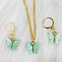 Butterfly Necklace Earring set  - Teal Blue