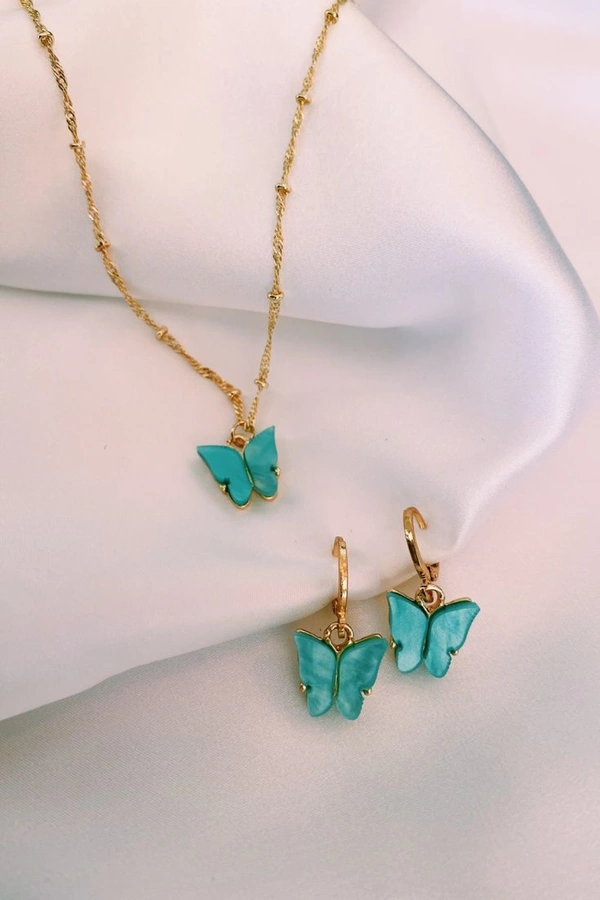 Butterfly Necklace Earring set  - Teal Blue