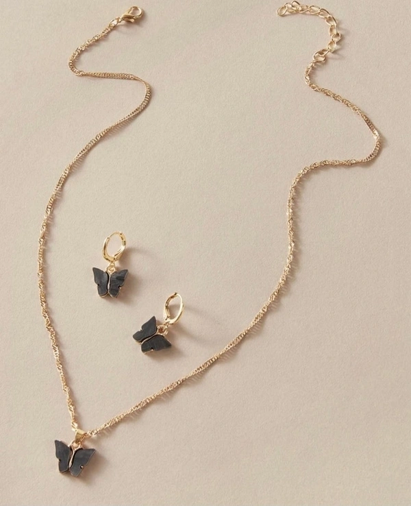 Butterfly Necklace Earring set  - Black