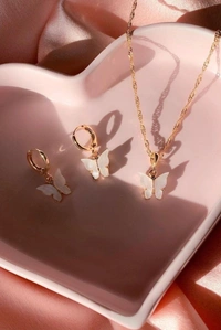 Butterfly Necklace Earring set  - White
