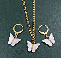 Butterfly Necklace Earring set  - White