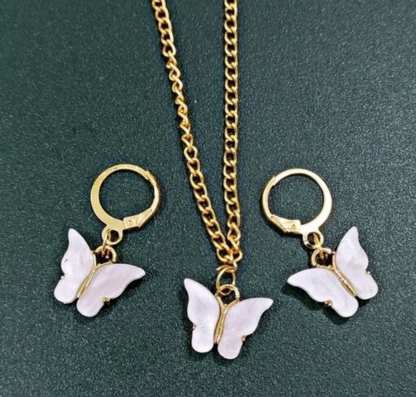 Butterfly Necklace Earring set  - White