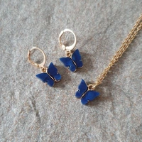 Butterfly Necklace Earring set  - Blue
