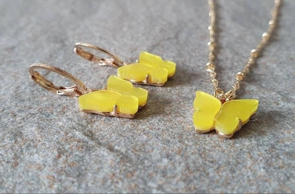 Butterfly Necklace Earring set  - Yellow