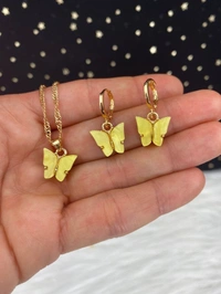 Butterfly Necklace Earring set  - Yellow