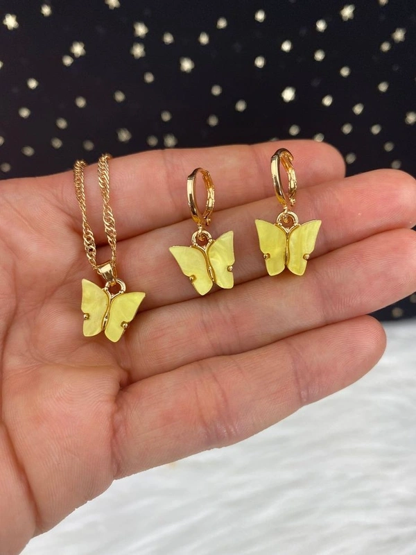 Butterfly Necklace Earring set  - Yellow
