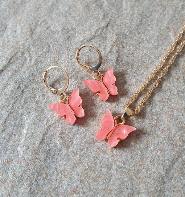Butterfly Necklace Earring set  - Orange