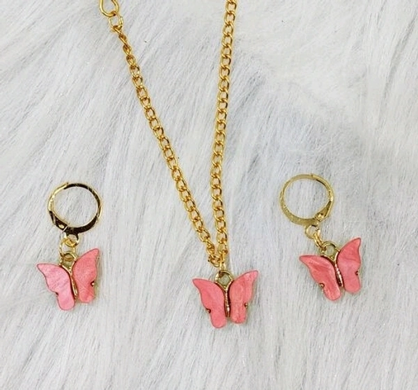 Butterfly Necklace Earring set  - Orange