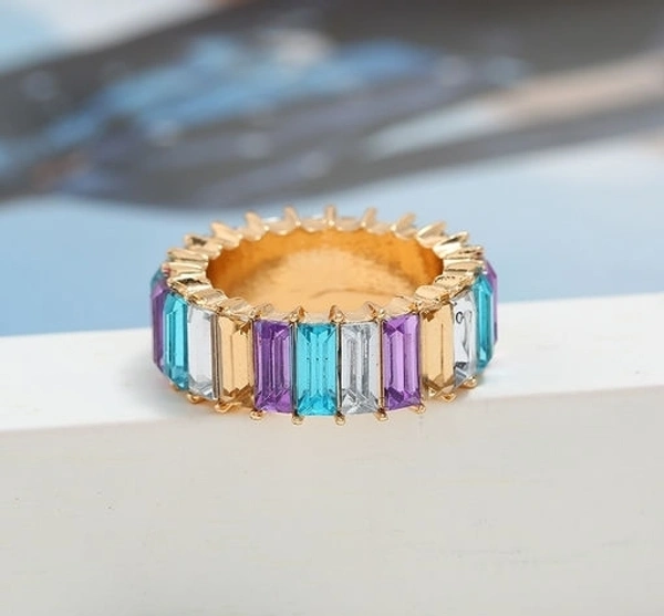 Crystal Band Ring - 17, Multicolour 
