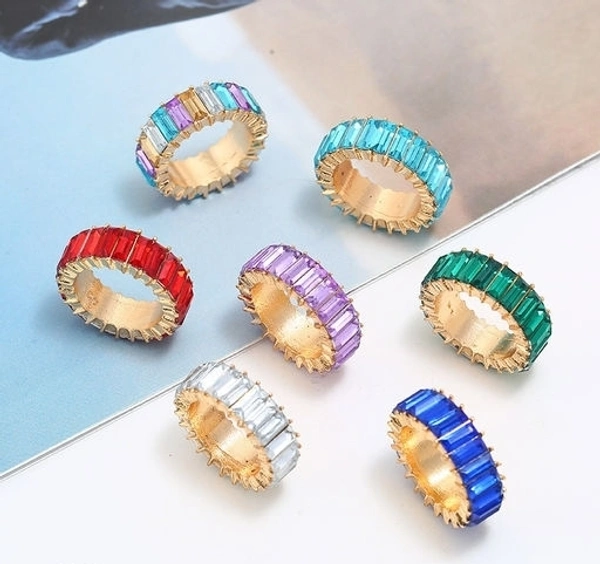 Crystal Band Ring - 17, Multicolour 