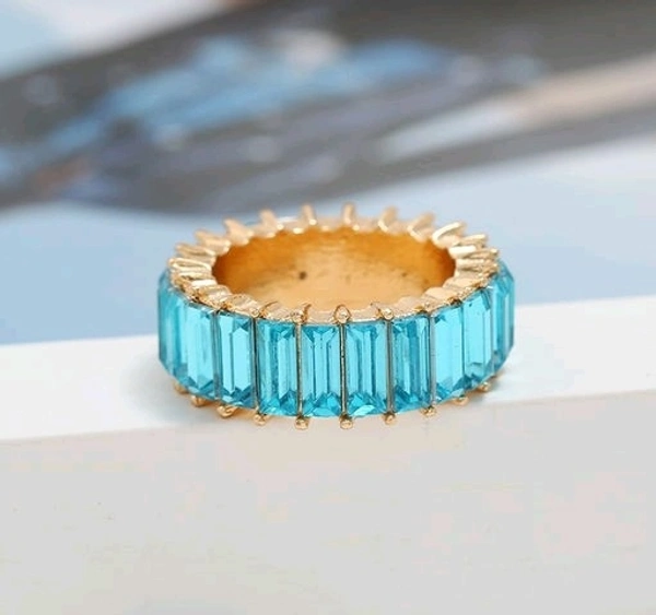 Crystal Band Ring - 17, Aqua Blue