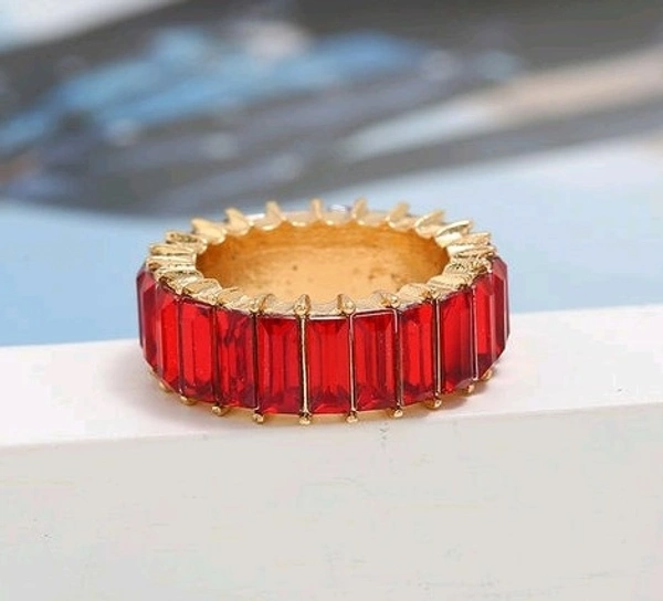 Crystal Band Ring - 17, Red