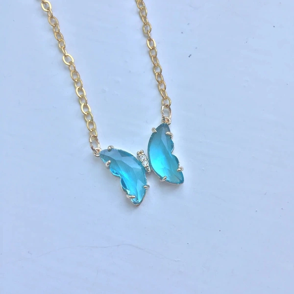 Crystal Butterfly Necklace - Blue