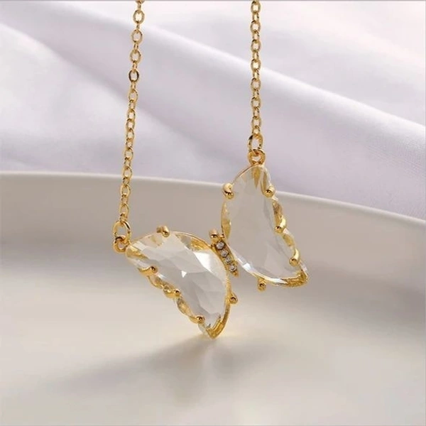 Crystal Butterfly Necklace - White