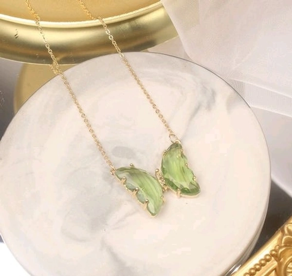 Crystal Butterfly Necklace - Green