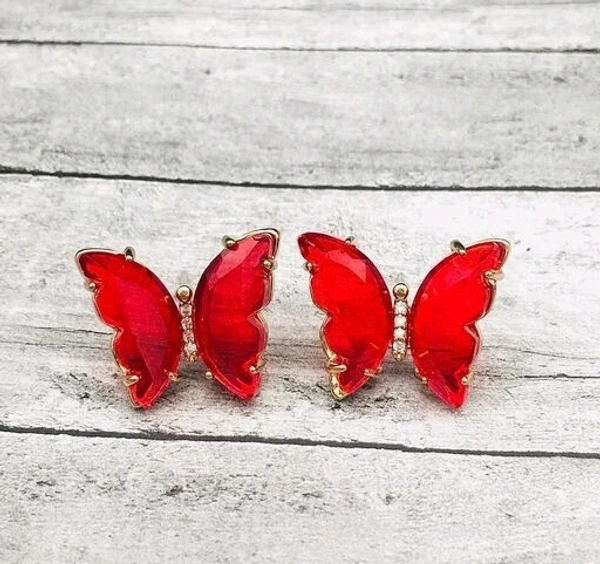 Crystal Butterfly Earring - Red