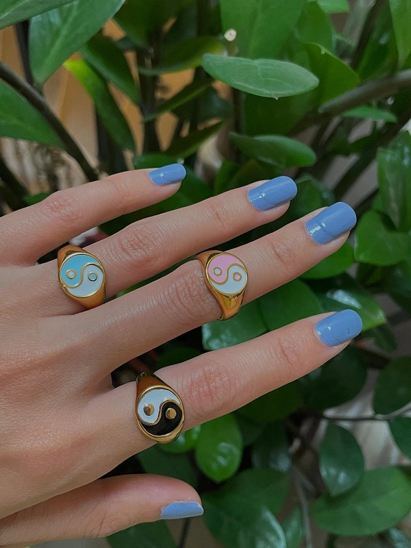 Yin Yang Ring  - 17, Aqua Blue