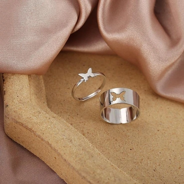 Butterfly Couple Ring  - Silver, Adjustable