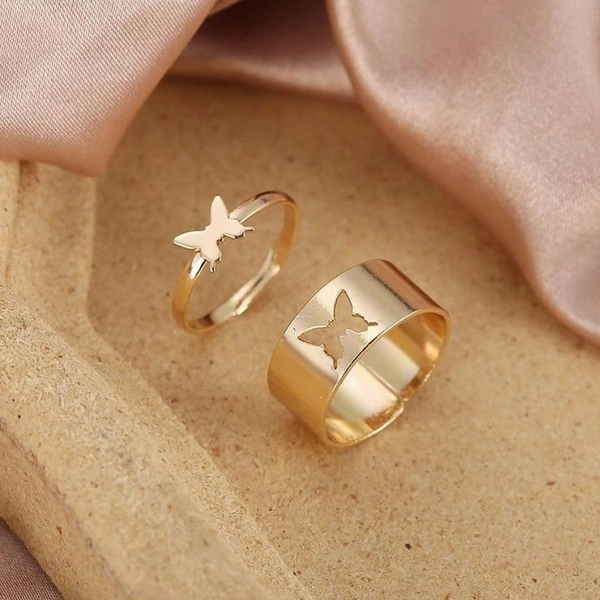 Butterfly Couple Ring  - Golden, Adjustable