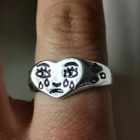 Cry Face Ring - Silver, Adjustable